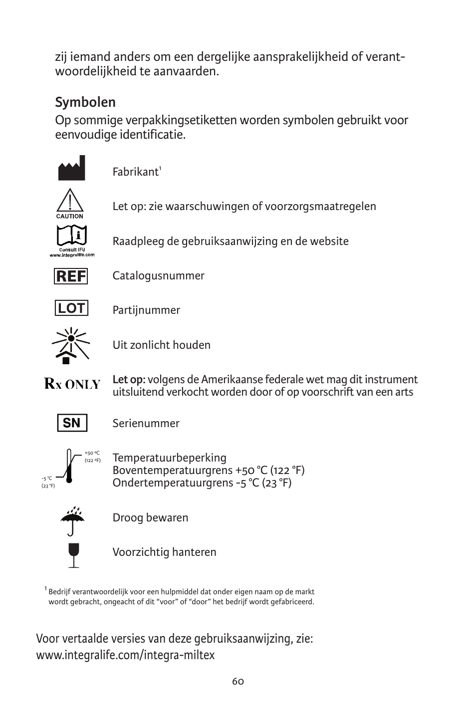 Symbolen | Integra LifeSciences CryoSolutions Cryosurgical Unit User Manual | Page 60 / 60