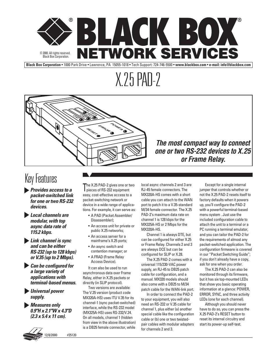 Black Box X.25 PAD-2 User Manual | 2 pages