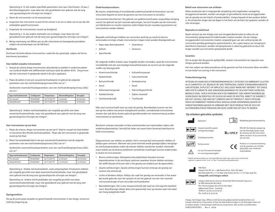 Integra LifeSciences Forceps, Gynecological Surgical User Manual | Page 12 / 12