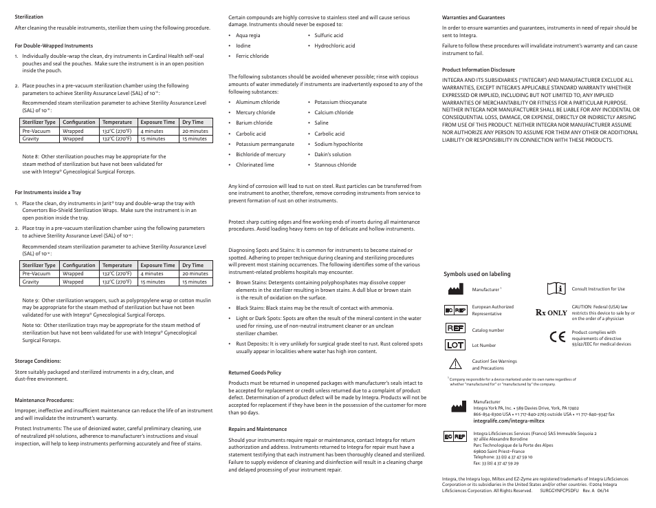 Integra LifeSciences Forceps, Gynecological Surgical User Manual | Page 2 / 12