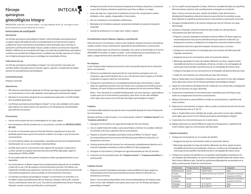 Fórceps, Ginecológicos integra, Quirúrgicos | Integra LifeSciences Forceps, Gynecological Surgical User Manual | Page 3 / 12
