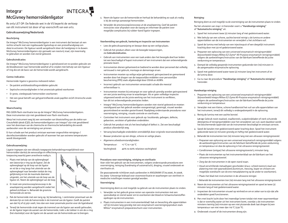 Integra, Mcgivney hemorroïdenligator | Integra LifeSciences Hemorrhoidal Ligator, McGivney User Manual | Page 11 / 12