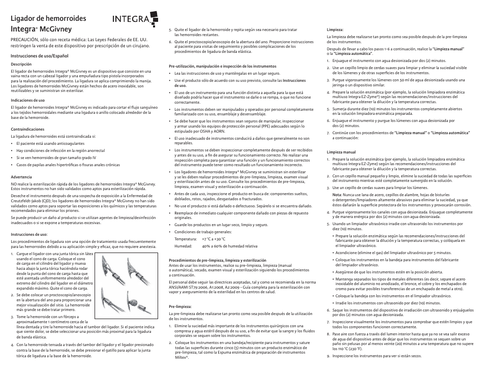 Integra, Ligador de hemorroides, Mcgivney | Integra LifeSciences Hemorrhoidal Ligator, McGivney User Manual | Page 3 / 12