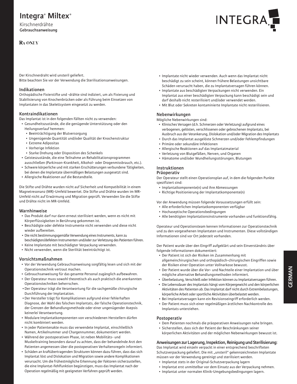 Integra, Miltex, German | Kirschnerdrähte | Integra LifeSciences Kirschner Wires User Manual | Page 7 / 12