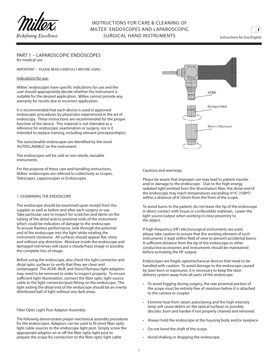 Integra LifeSciences Laparoscopic Instrument Care and Cleaning User Manual | 6 pages