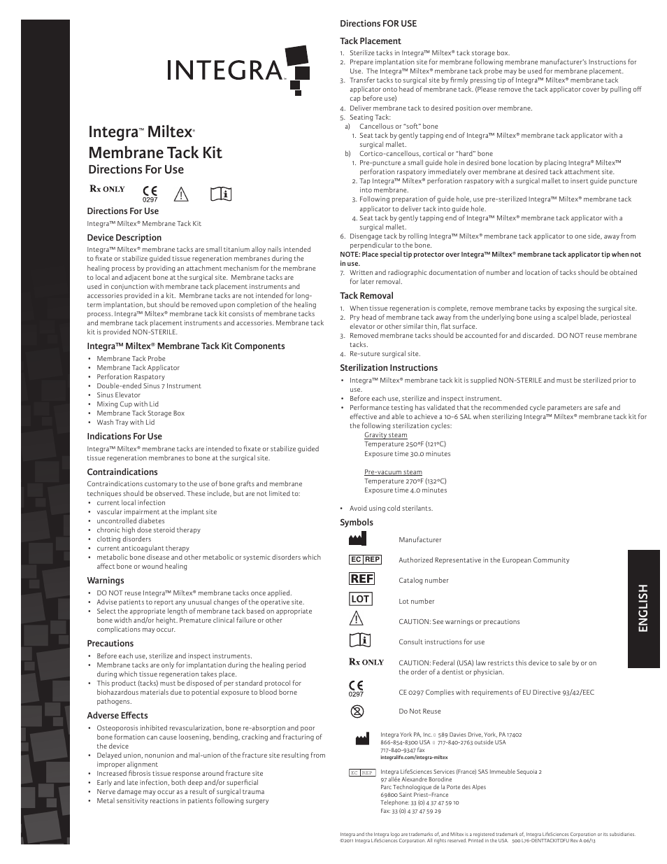 Integra LifeSciences Membrane Tack Kit User Manual | 6 pages