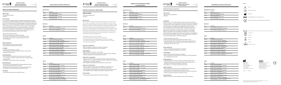 Integra LifeSciences Packing, Nasal-Sinus User Manual | 2 pages