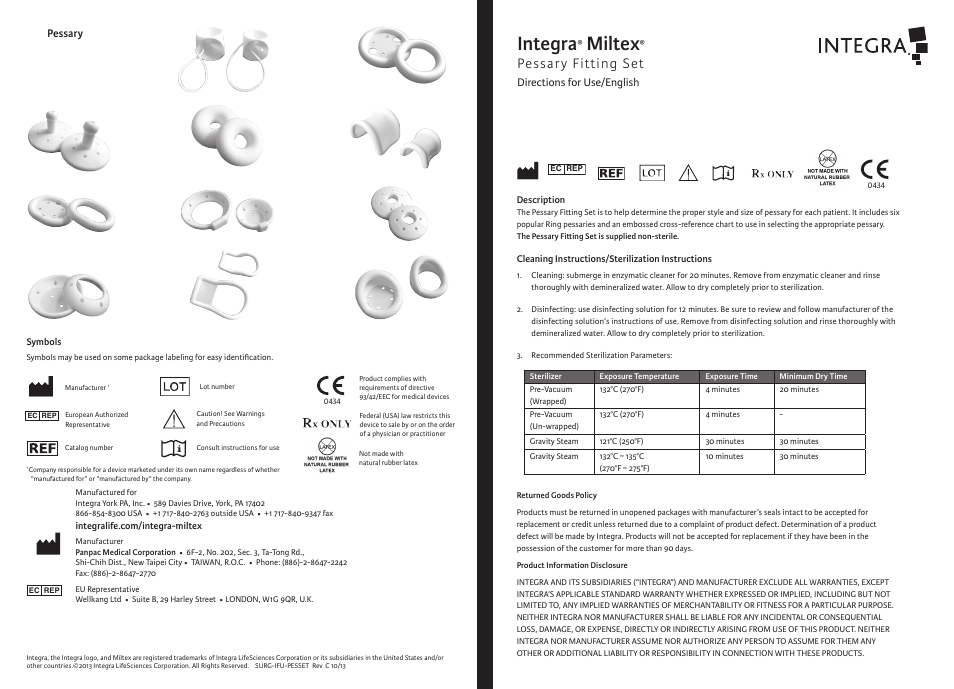 Integra LifeSciences Pessary Fitting Set User Manual | 6 pages