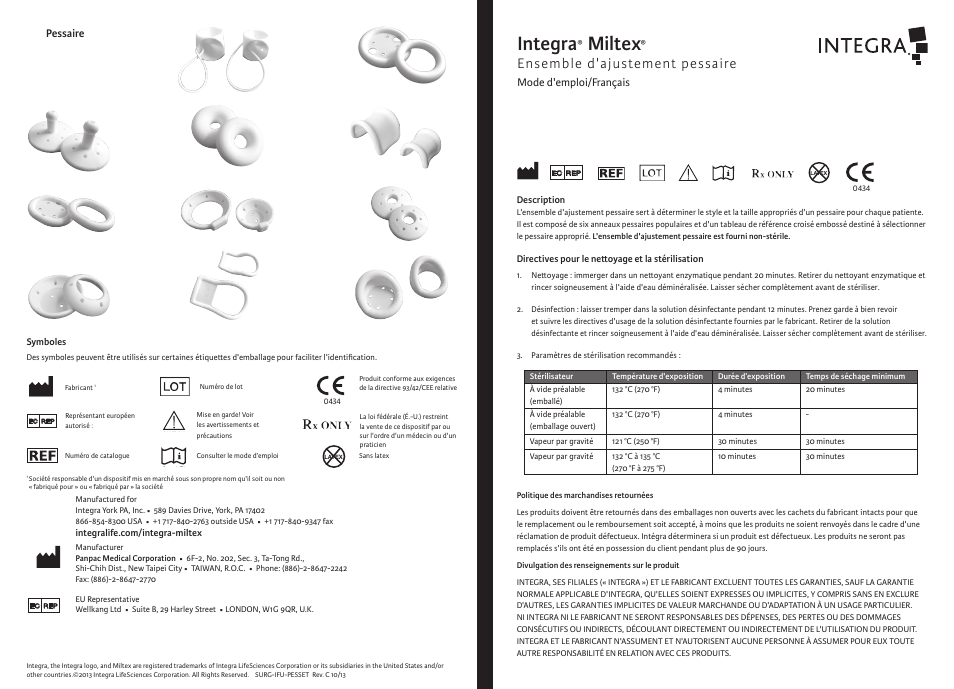 Integra, Miltex, Ensemble d'ajustement pessaire | Integra LifeSciences Pessary Fitting Set User Manual | Page 3 / 6