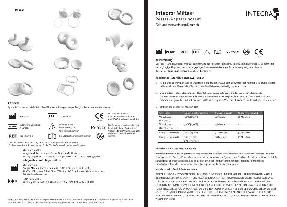 Integra, Miltex, Pessar-anpassungsset | Integra LifeSciences Pessary Fitting Set User Manual | Page 4 / 6