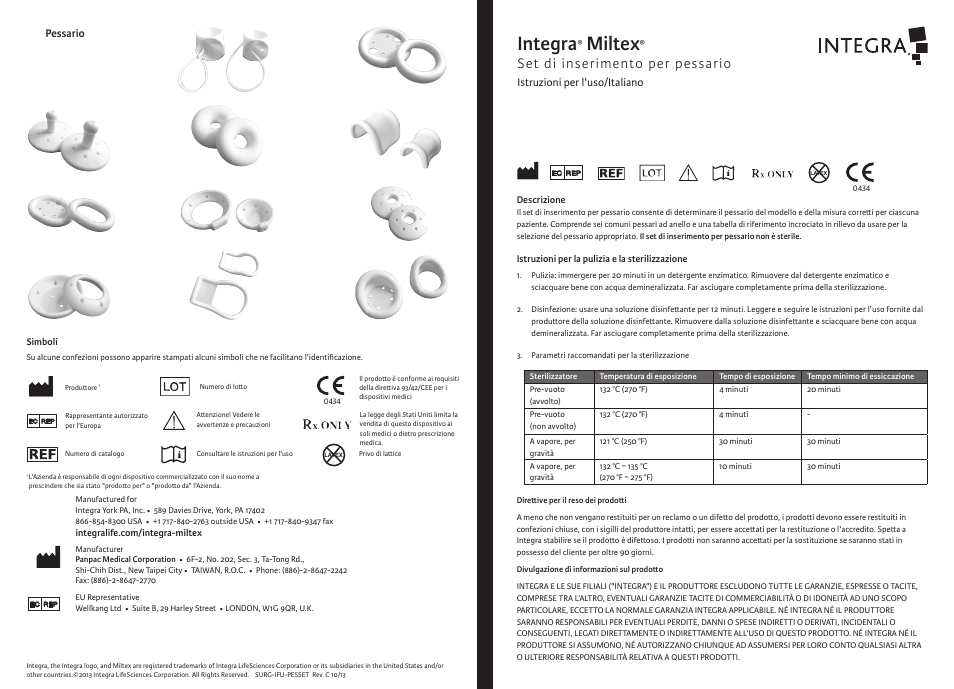 Integra, Miltex, Set di inserimento per pessario | Integra LifeSciences Pessary Fitting Set User Manual | Page 5 / 6