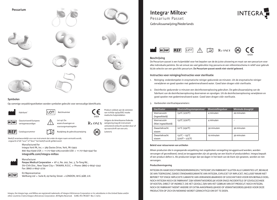 Integra, Miltex, Pessarium passet | Integra LifeSciences Pessary Fitting Set User Manual | Page 6 / 6