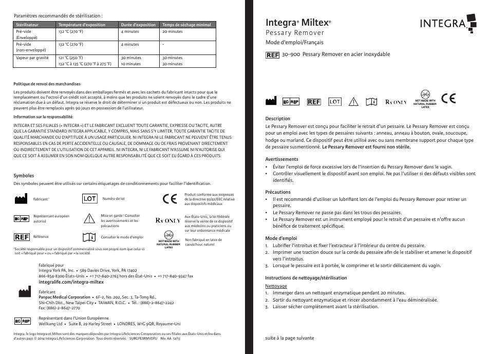 Integra, Miltex, Pessary remover | Integra LifeSciences Pessary Remover User Manual | Page 3 / 6