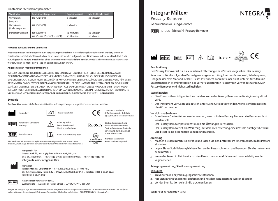 Integra, Miltex, Pessary remover | Integra LifeSciences Pessary Remover User Manual | Page 5 / 6