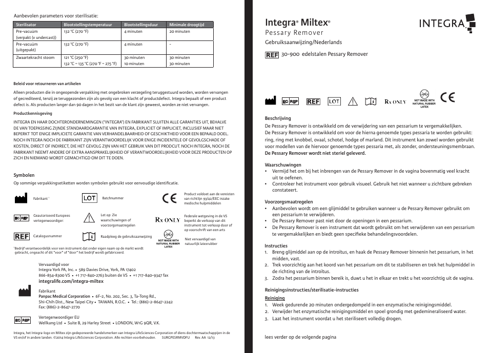 Integra, Miltex, Pessary remover | Integra LifeSciences Pessary Remover User Manual | Page 6 / 6