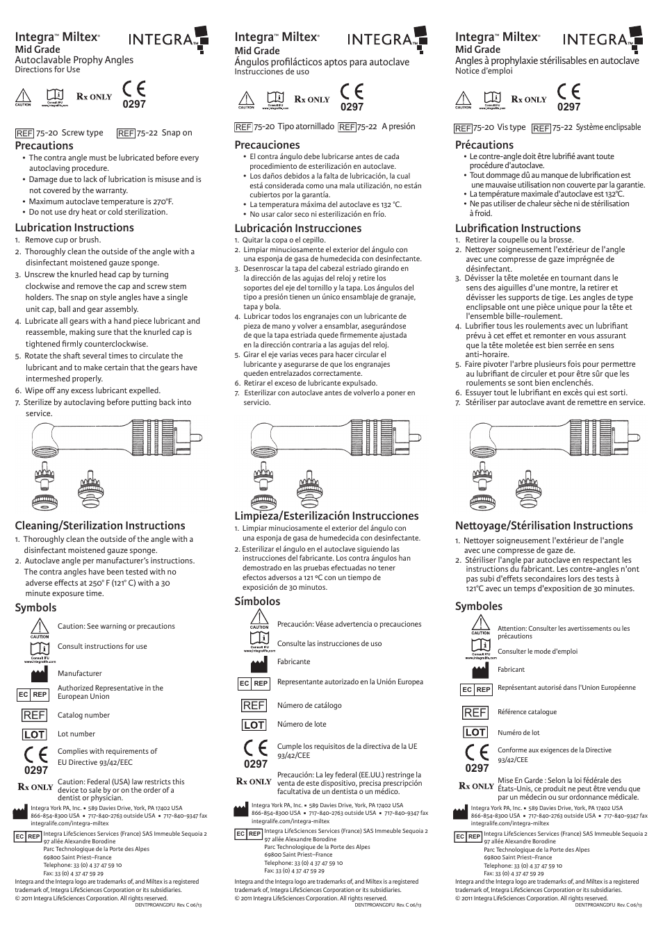 Integra LifeSciences Prophy Angles 75-20 and 75-22 User Manual | 2 pages