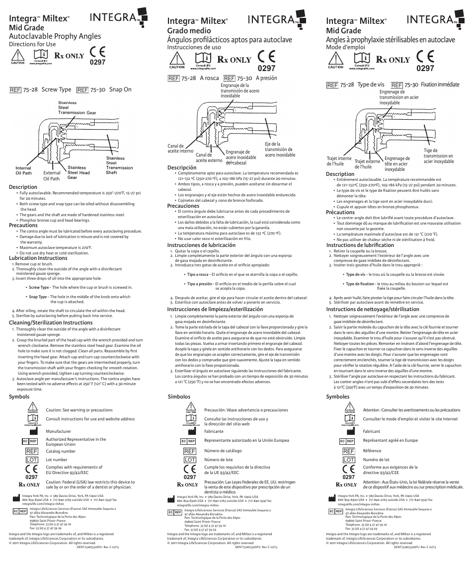 Integra LifeSciences Prophy Angles 75-28 and 75-30 User Manual | 2 pages