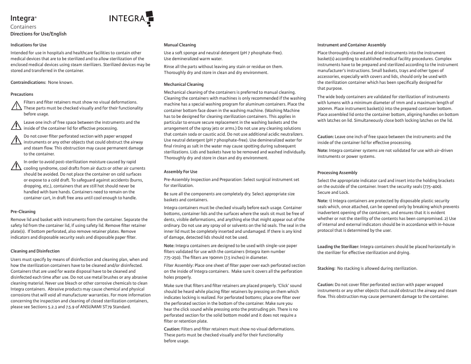 Integra LifeSciences Sterilization Containers, Miltex User Manual | 12 pages