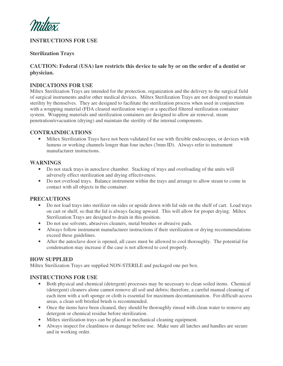 Integra LifeSciences Sterilization Trays User Manual | 2 pages