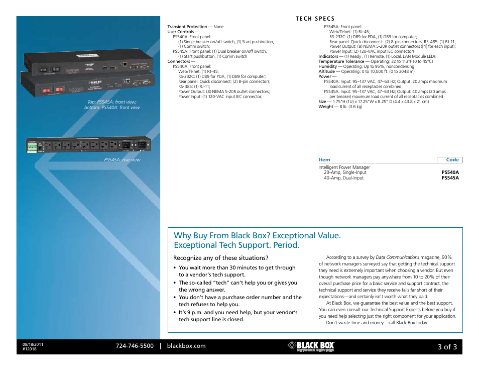Black box, 3 of 3 | Black Box INTELLIGENTPOWERMANAGER PS540A User Manual | Page 3 / 3