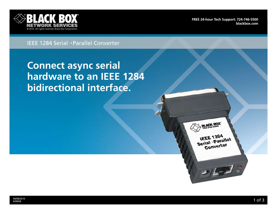 Black Box IEEE 1284 Serial→Parallel Converter 26658 User Manual | 3 pages