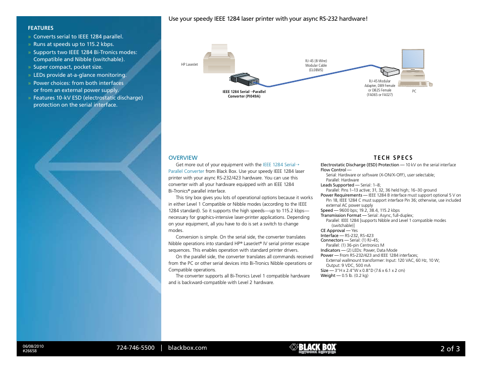Black box, 2 of 3 | Black Box IEEE 1284 Serial→Parallel Converter 26658 User Manual | Page 2 / 3
