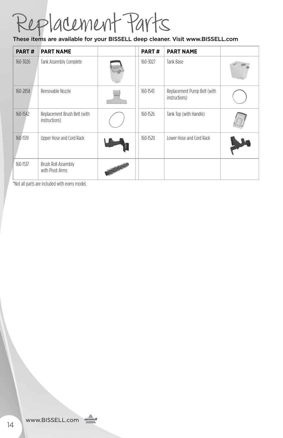 Replacement parts | Bissell 32781B User Manual | Page 14 / 16