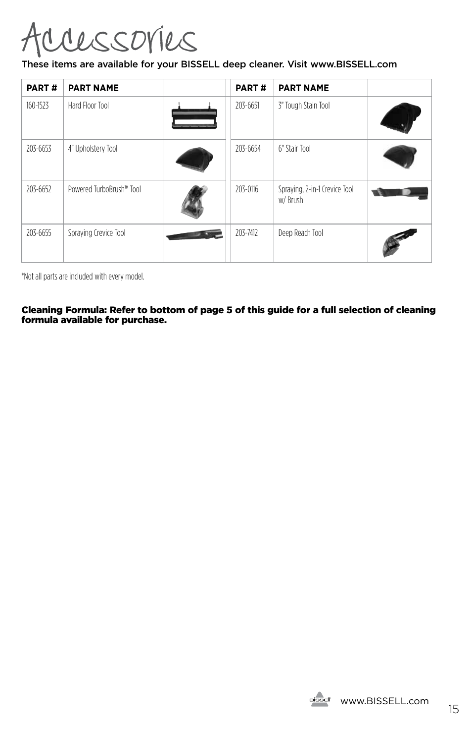 Accessories | Bissell 32781B User Manual | Page 15 / 16