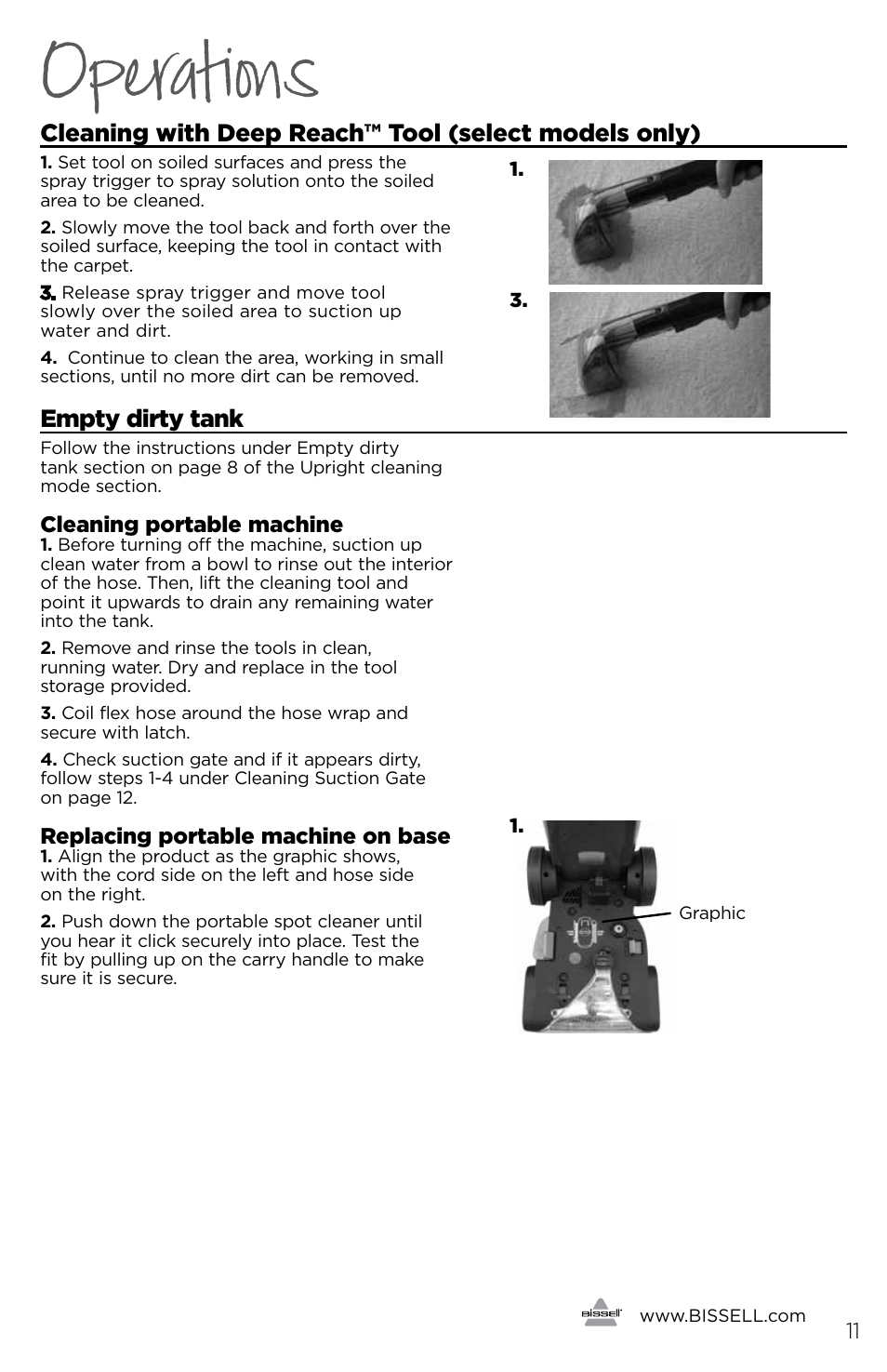Operations, Empty dirty tank | Bissell 1190B User Manual | Page 11 / 16