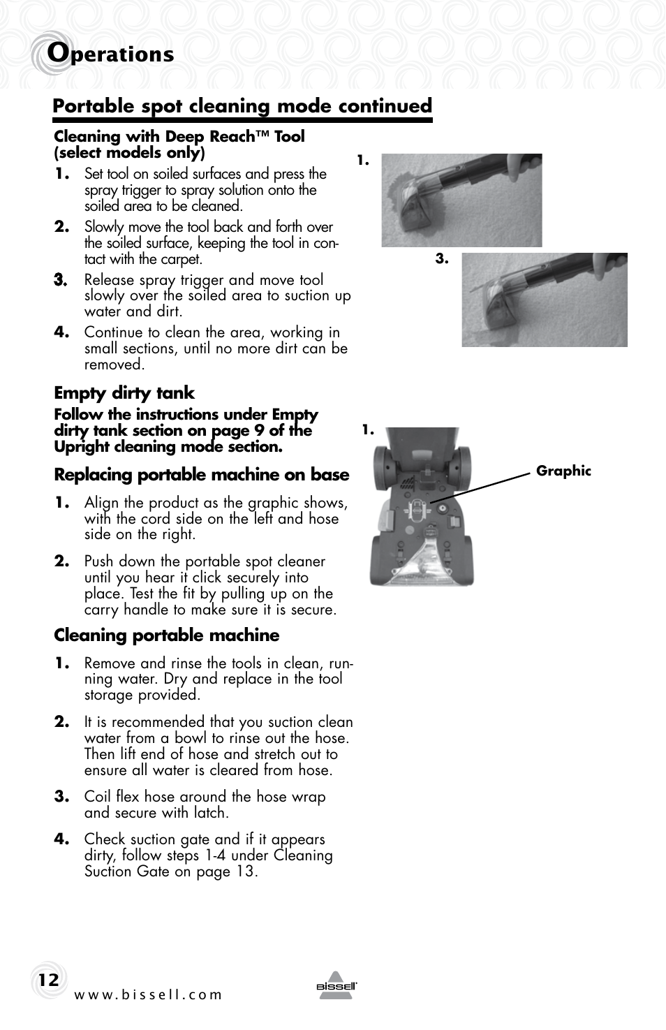 Perations, Portable spot cleaning mode continued | Bissell 22K7B User Manual | Page 12 / 20