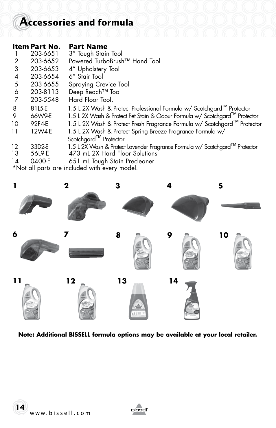 Ccessories and formula | Bissell 37Y8E User Manual | Page 14 / 16