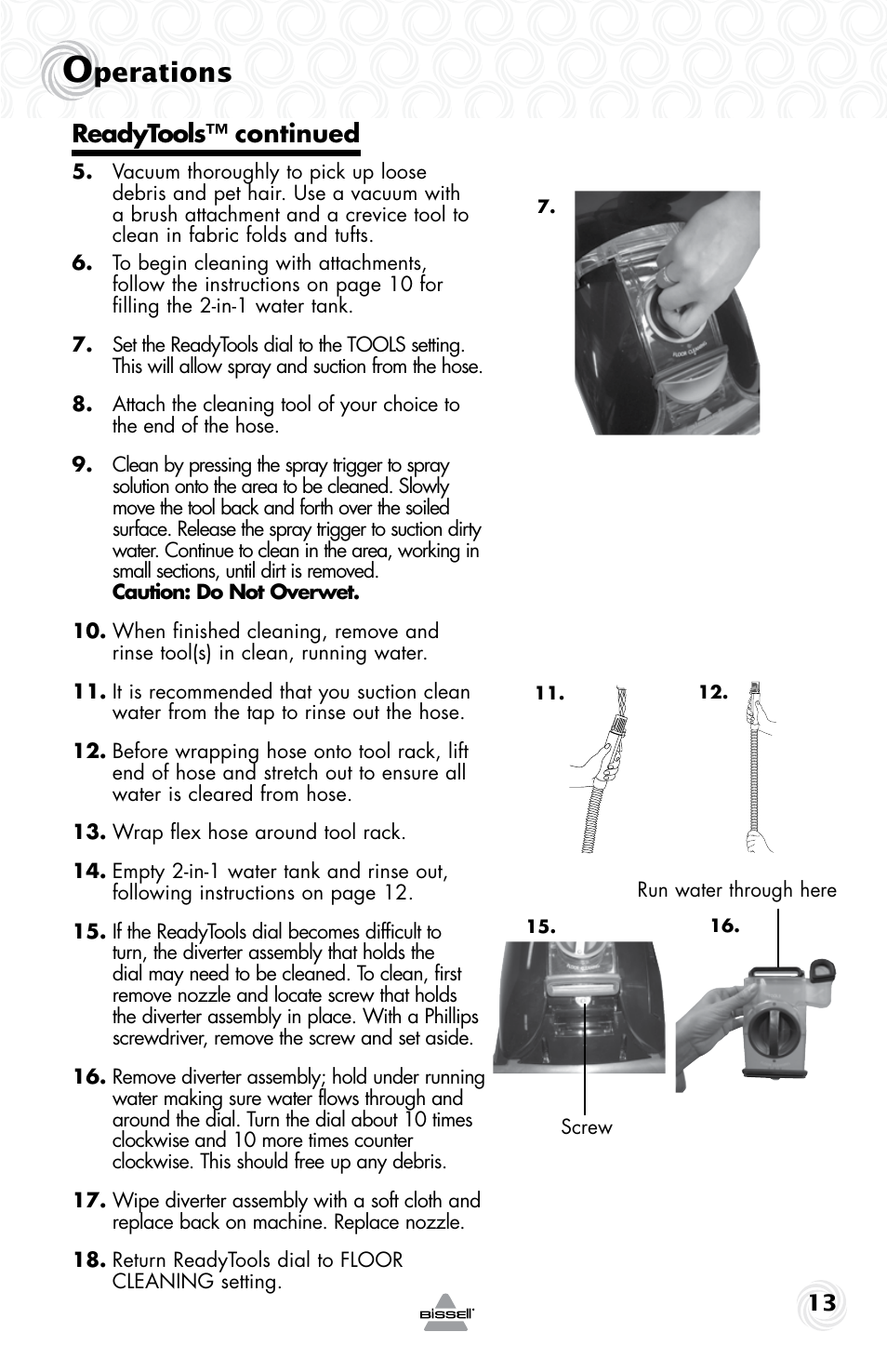 Perations, Readytools™ continued | Bissell 34T2E User Manual | Page 13 / 20