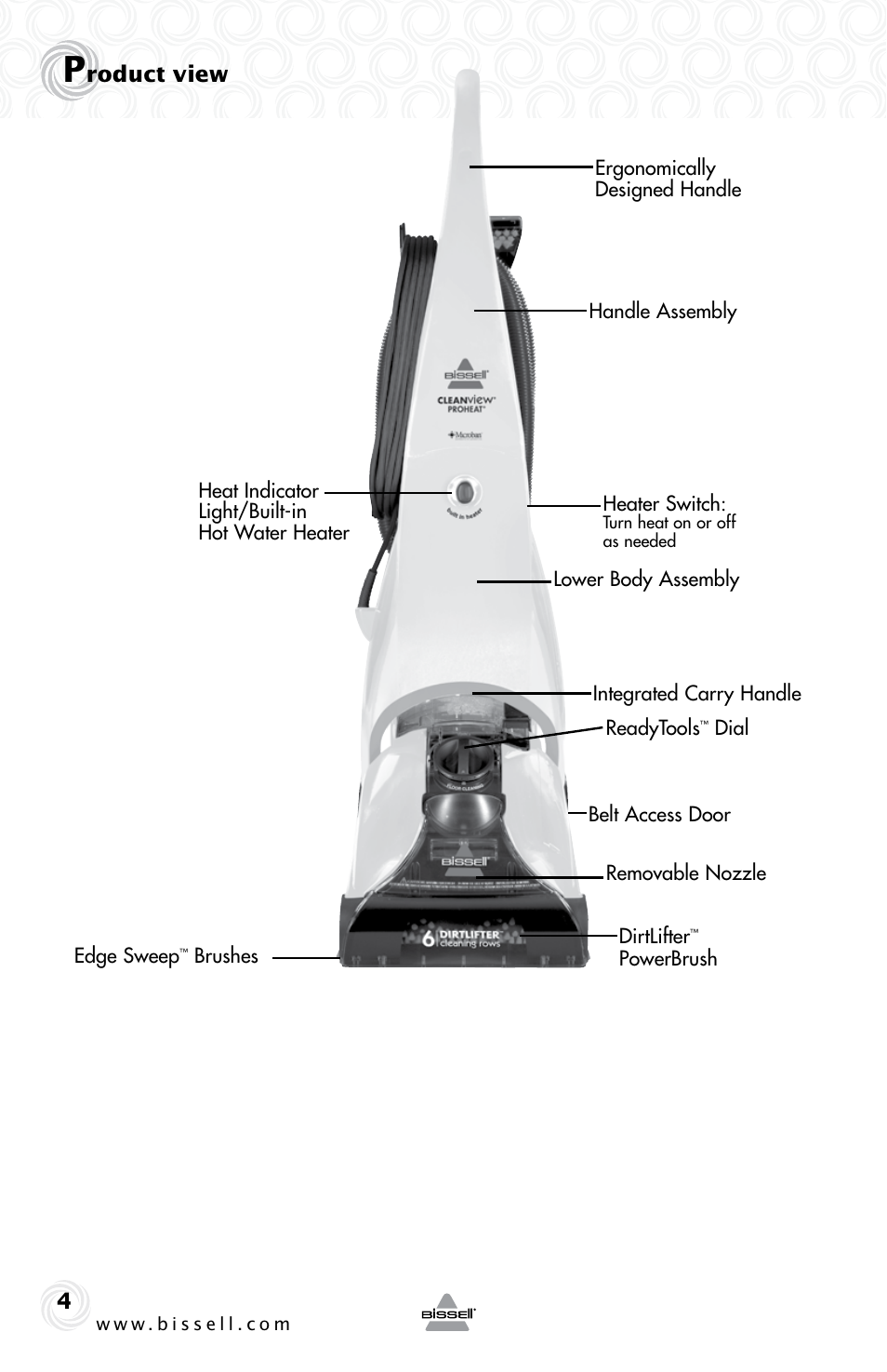 Roduct view | Bissell 34T2E User Manual | Page 4 / 20
