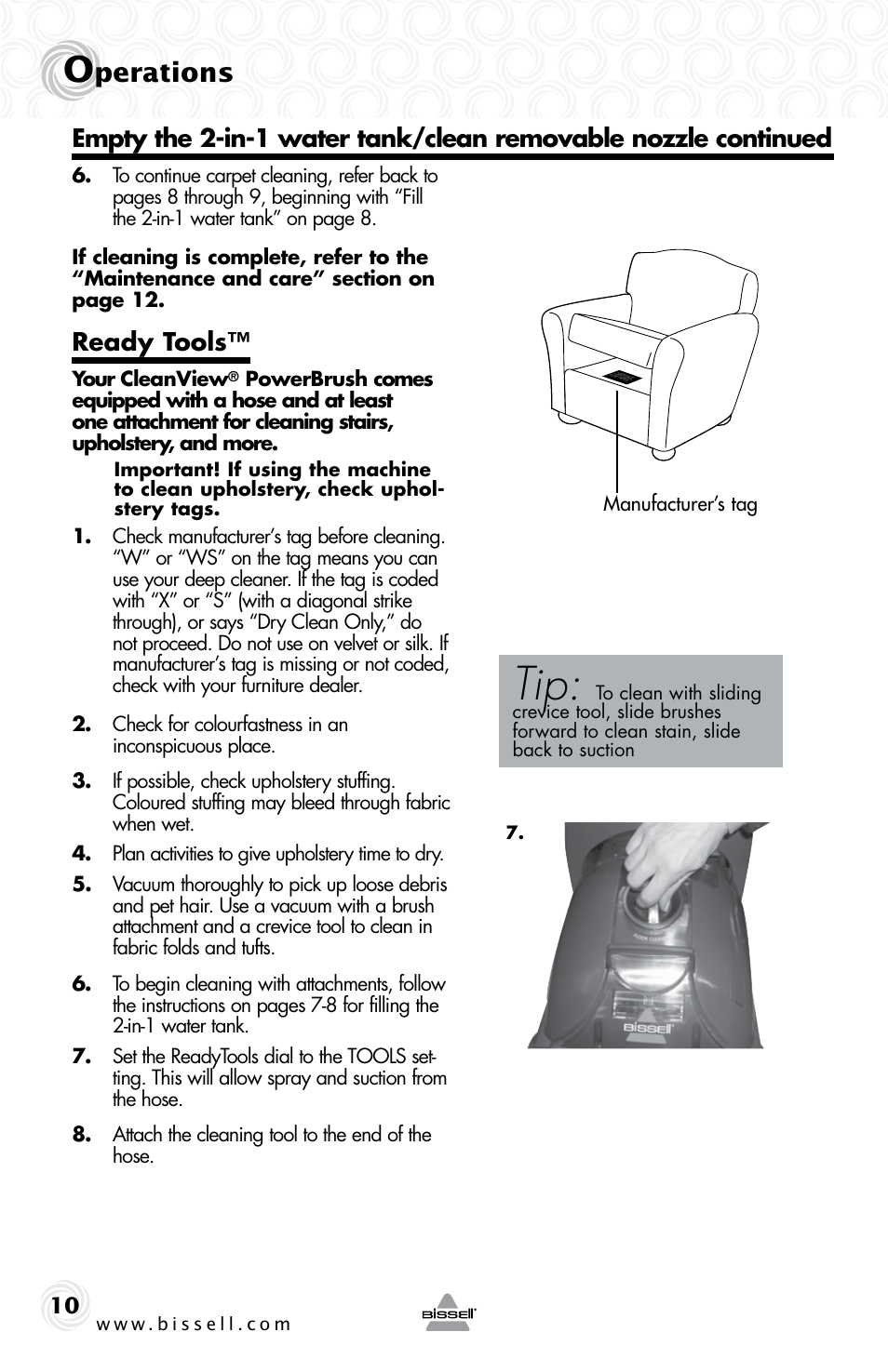 Perations, Ready tools | Bissell 44L6E User Manual | Page 10 / 16