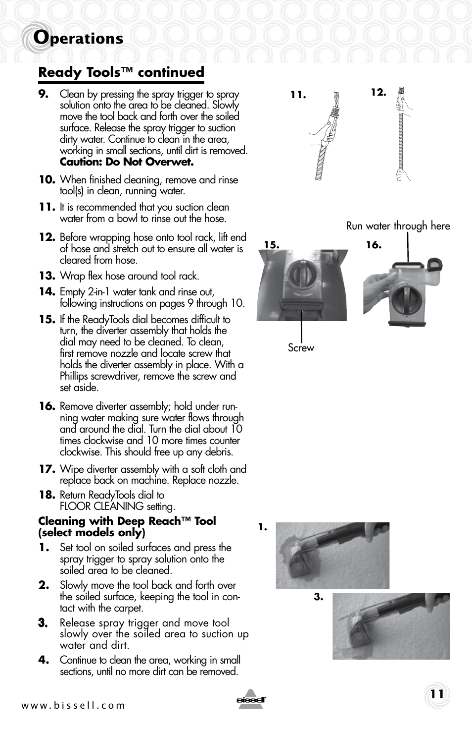 Perations, Ready tools™ continued | Bissell 44L6E User Manual | Page 11 / 16