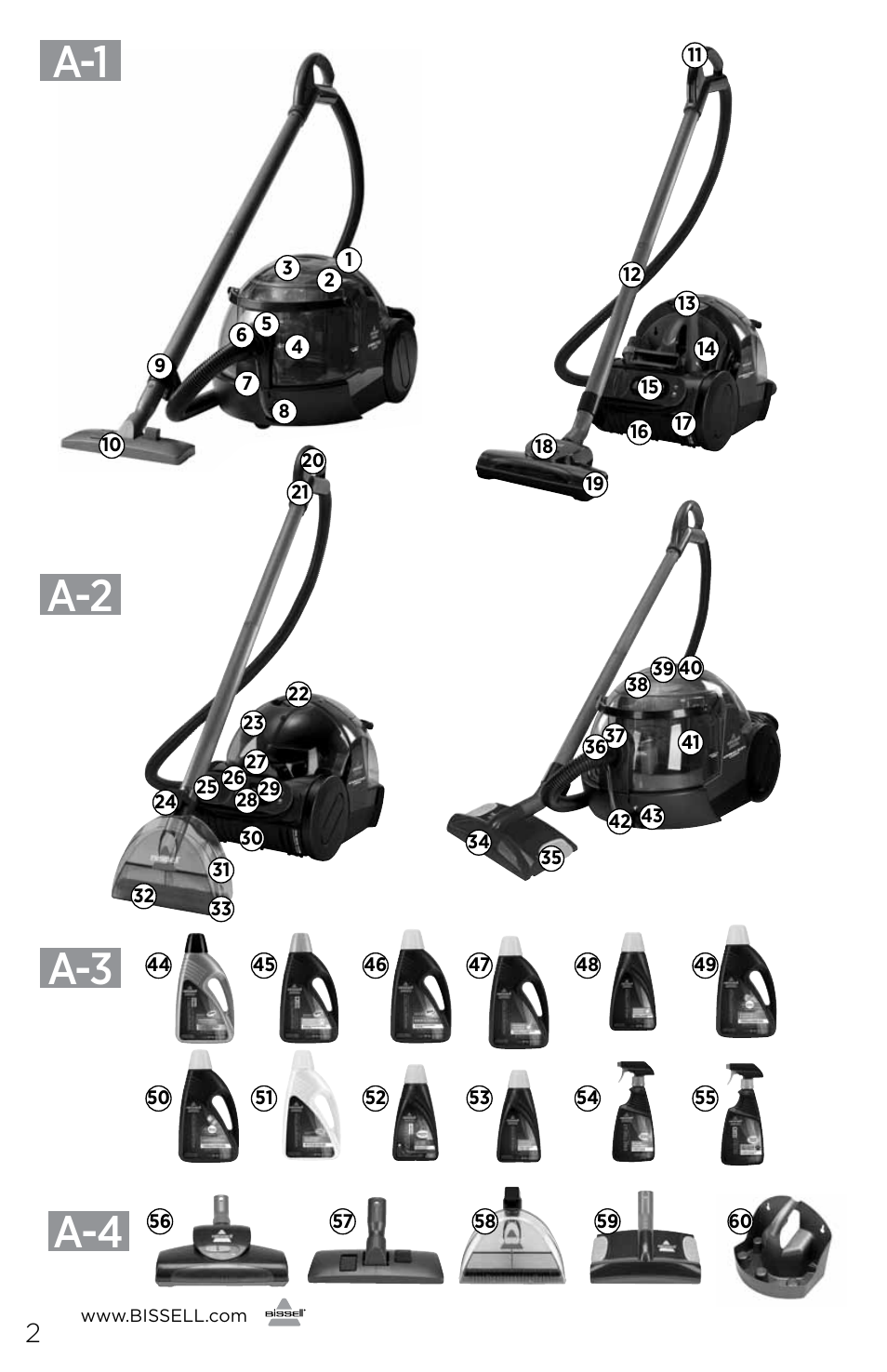 A-1 a-2 a-3 | Bissell 81N7E User Manual | Page 2 / 10