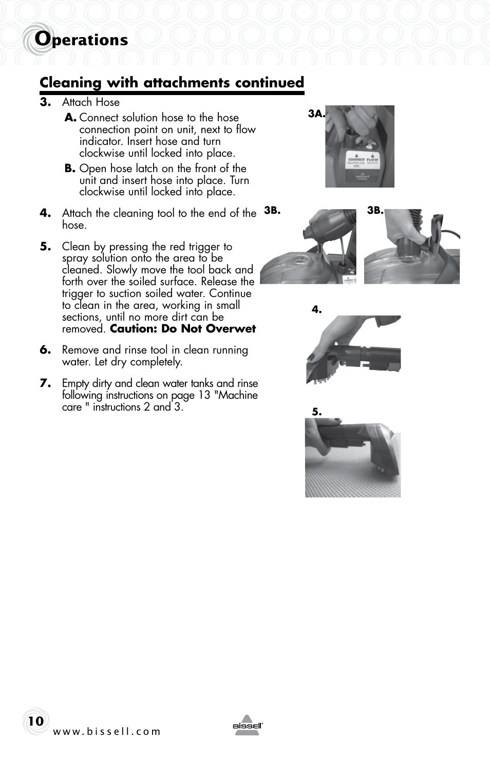 Perations, Cleaning with attachments continued | Bissell 48F3ER User Manual | Page 10 / 20