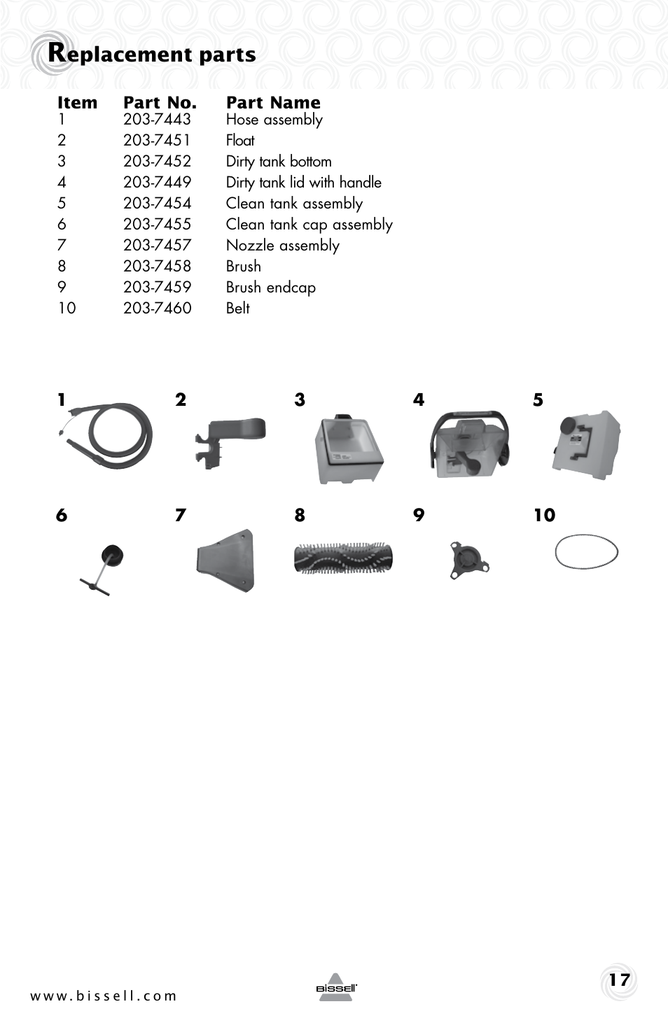 Eplacement parts | Bissell 48F3ER User Manual | Page 17 / 20
