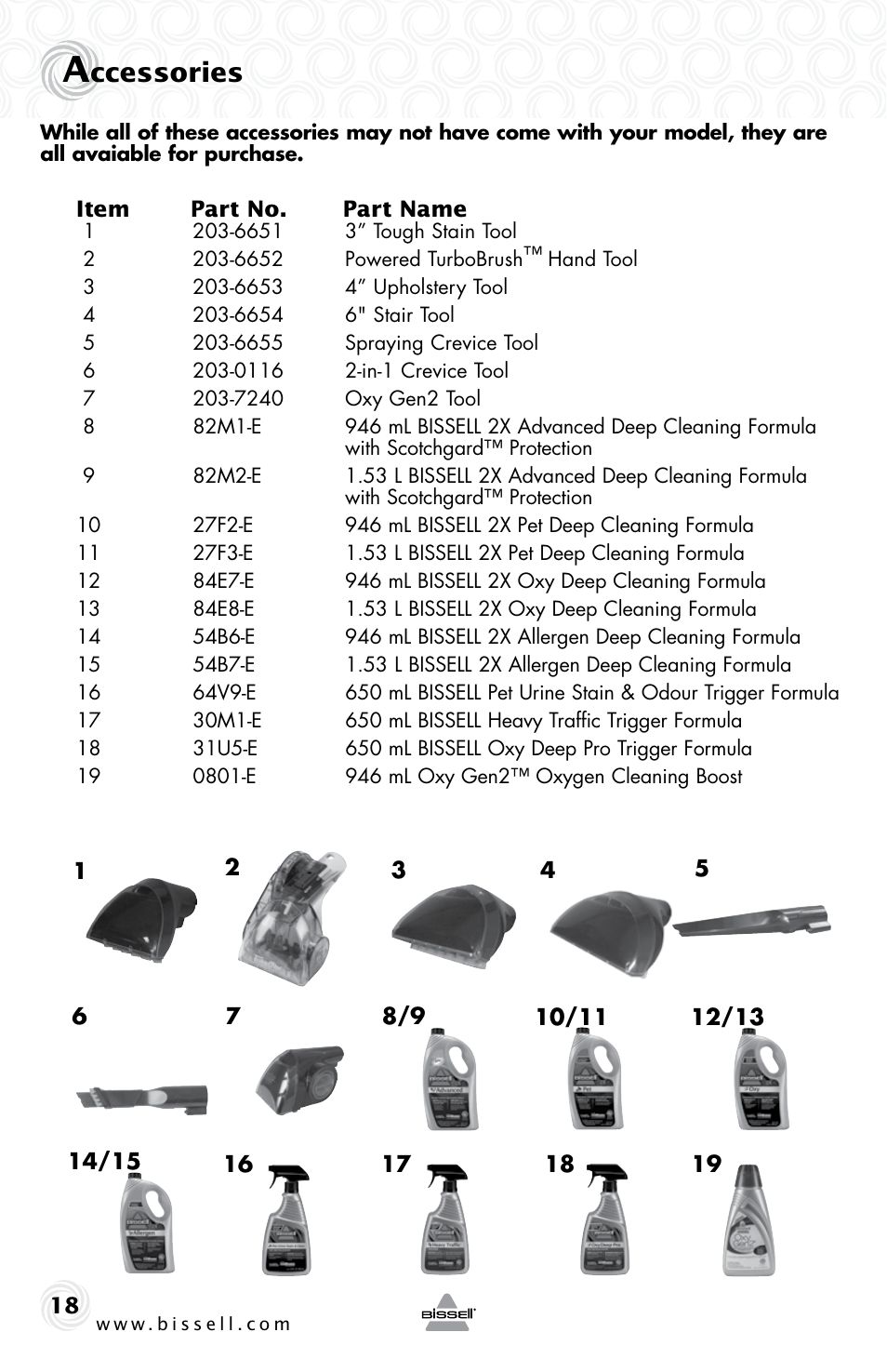 Ccessories | Bissell 48F3ER User Manual | Page 18 / 20