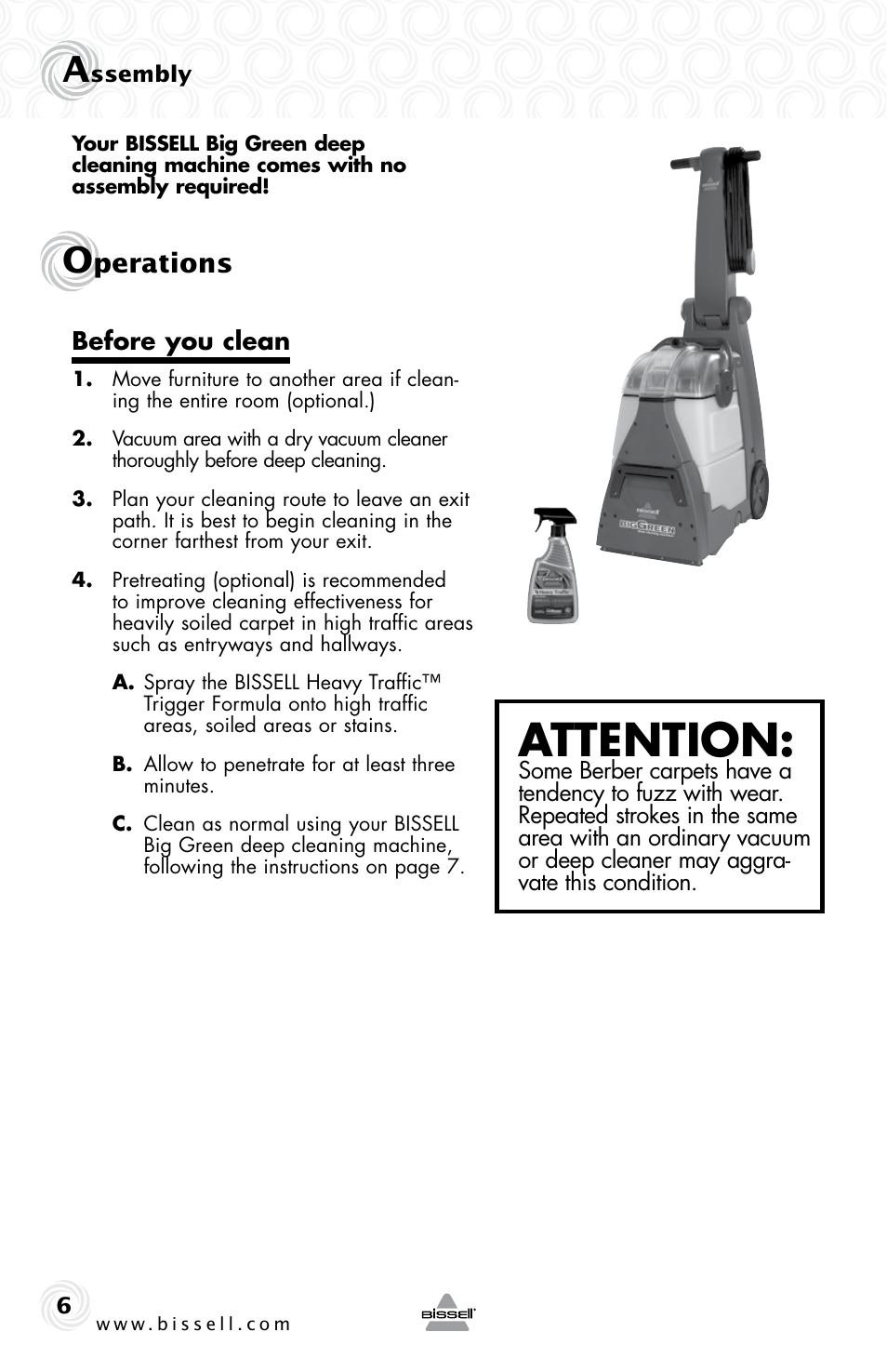 Attention, Perations | Bissell 48F3ER User Manual | Page 6 / 20
