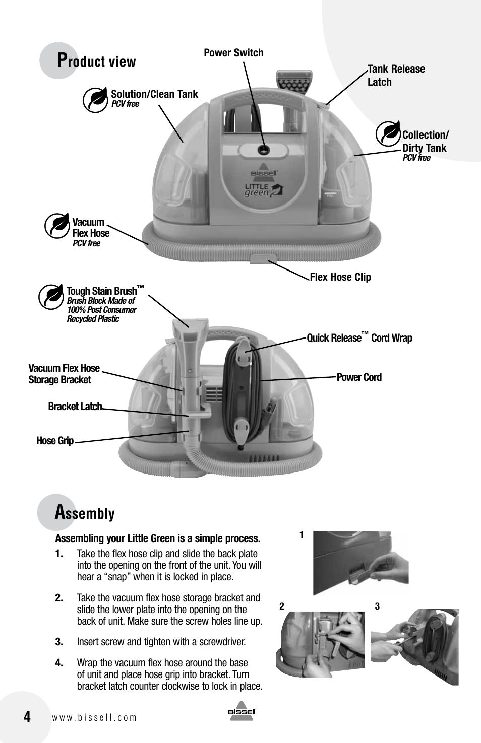 Roduct view, Ssembly | Bissell 30K4E User Manual | Page 4 / 8