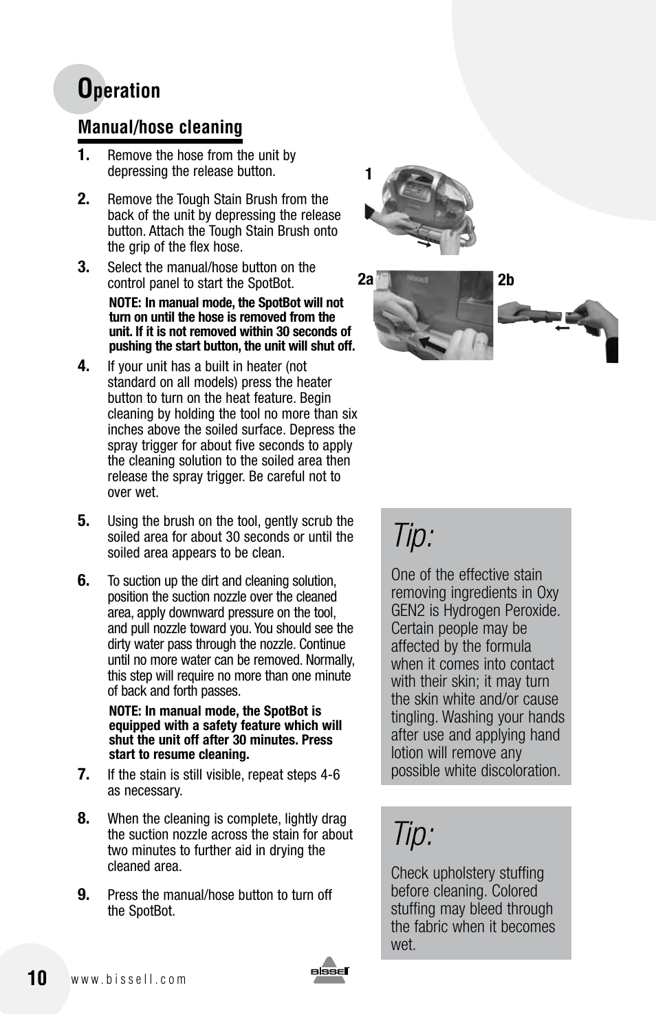 Peration | Bissell Spot Bot  88D6 series User Manual | Page 10 / 16