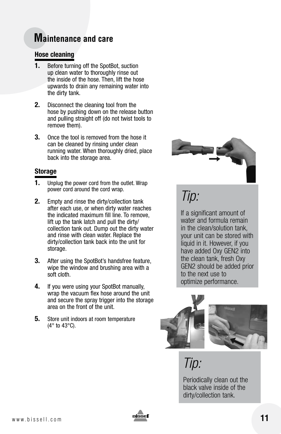 Aintenance and care | Bissell Spot Bot  88D6 series User Manual | Page 11 / 16