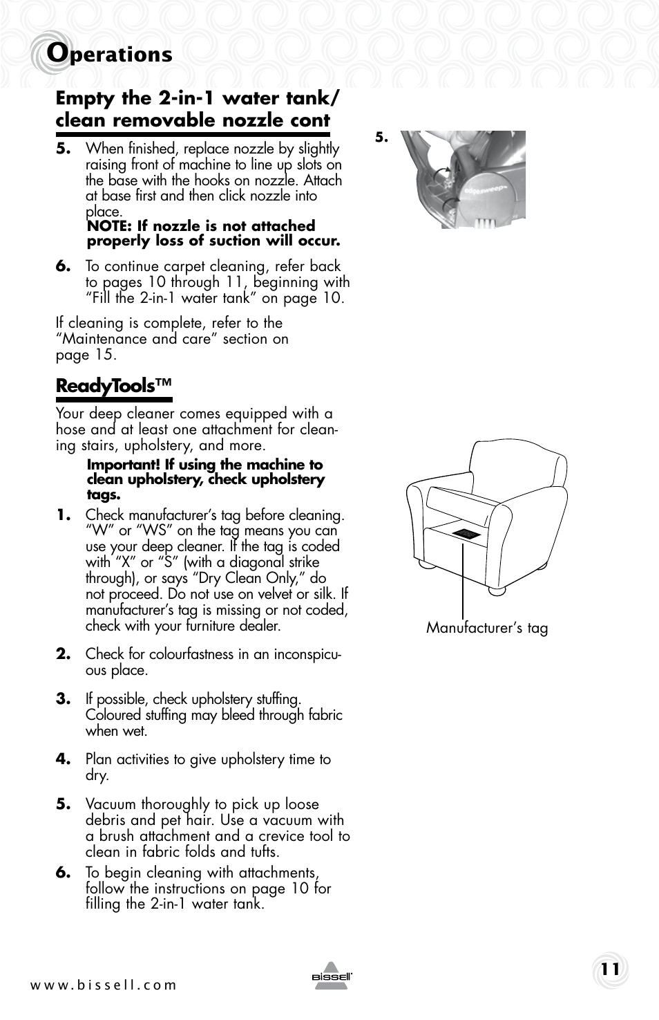 Perations, Readytools | Bissell 53U6E User Manual | Page 11 / 20
