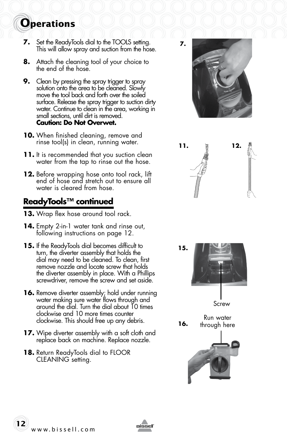 Perations, Readytools™ continued | Bissell 53U6E User Manual | Page 12 / 20
