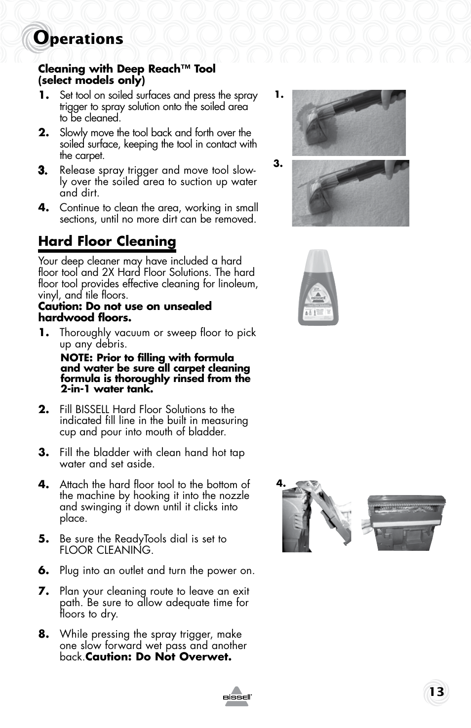 Perations, Hard floor cleaning | Bissell 53U6E User Manual | Page 13 / 20