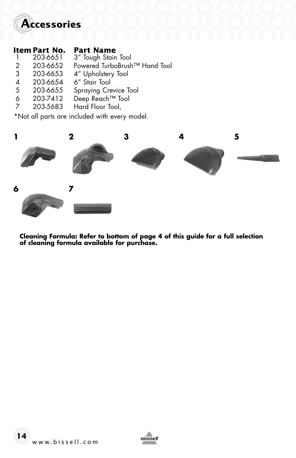 Ccessories | Bissell 68W6e User Manual | Page 14 / 16