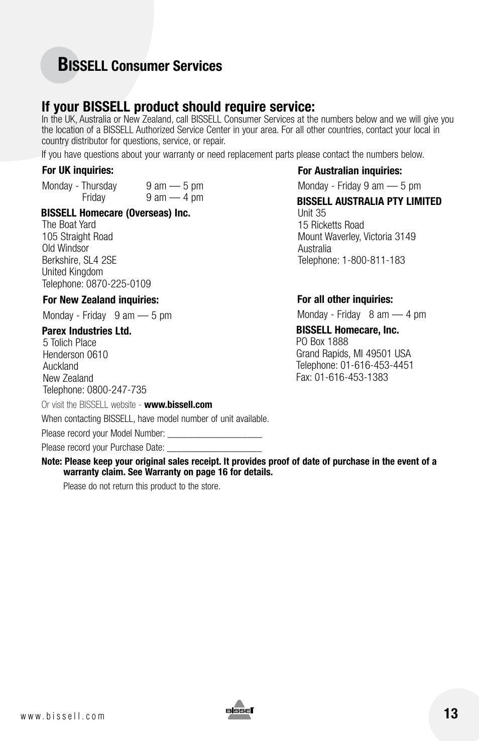 Bissell 79T3 User Manual | Page 13 / 16