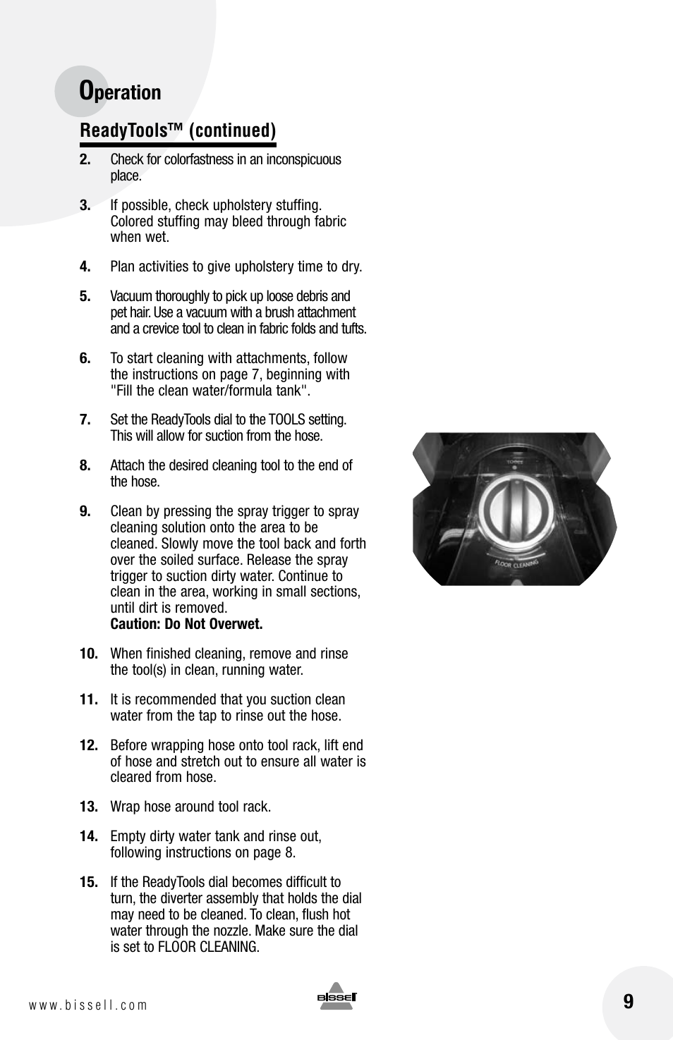 Peration, Readytools™ (continued) | Bissell 79T3 User Manual | Page 9 / 16