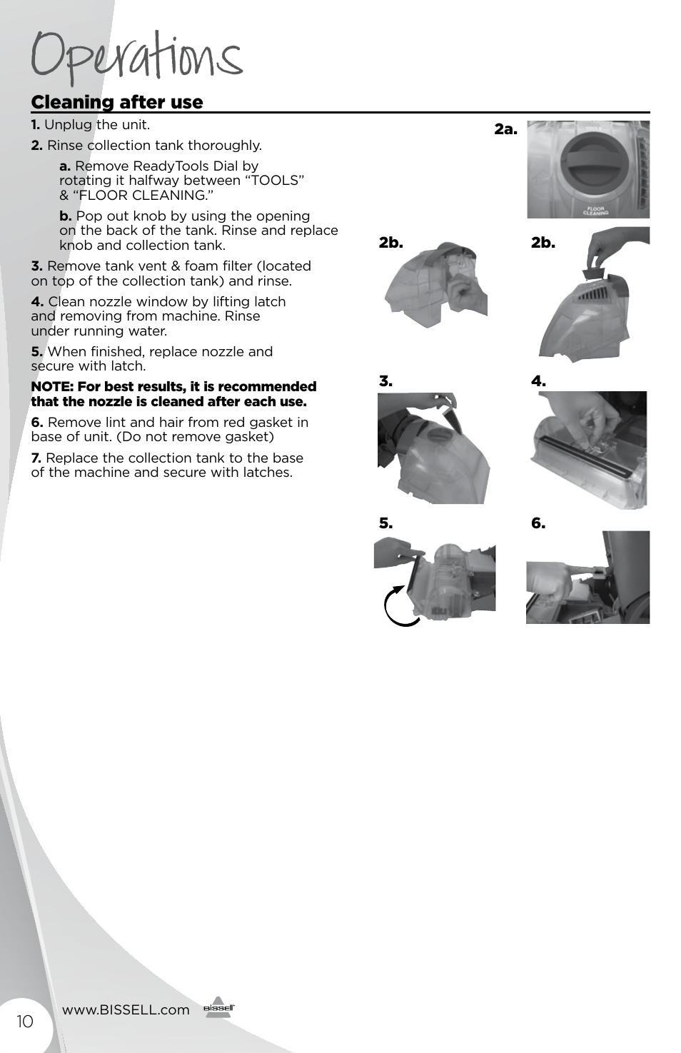 Operations, Cleaning after use | Bissell 93R4e User Manual | Page 10 / 16